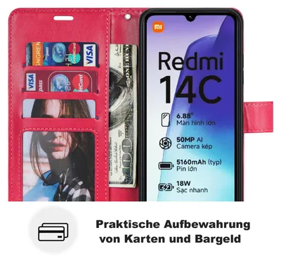 Produktbild von Handy Tasche für Xiaomi Redmi 14C / Poco C75 Hülle Handyhülle Klapphülle Wallet Case in Rot