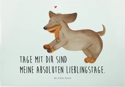 Produktbild von Mr. & Mrs. Panda Hackbrett Hund Dackel - Weiß - Geschenk, Frühstücksbrett, Dachshund, Servierplatte, Vesperplatte, Glas Schneideplatte, Schneidebrett, Sprüche, Herz