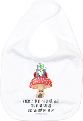 Produktbild von Mr. & Mrs. Panda Babylätzchen Marienkäfer Fliegenpilz - Weiß - Geschenk, Lätzchen Für Babys, Sabber, Haus, Schlabberlatz, Fleigenpilzhaus, Wohnung, Zuhause