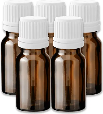 Produktbild von 5x Braune Glasflasche 10 ml mit weißem Pinsel – Kosmetikflasche
