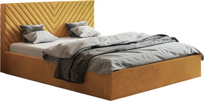 Obrázok produktu pre Čalúnená posteľ 140x200 cm Loris – posteľ do spálne s roštom, úložným priestorom – žltý zamat