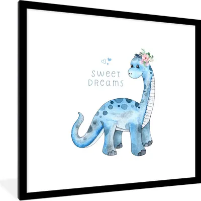 Produktbild von MuchoWow® Gerahmtes Poster Kinderzimmer - Süße Träume - Dinosaurier - Jungen - Kinder - Kinder 40x40 cm - Poster mit Schwarzem Bilderrahmen Wandposter Rahmen Foto Bilder - Poster - Plakat im Rahmen