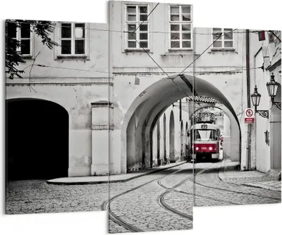 Produktbild von Bild auf Leinwand - Leinwandbild - 3 Teile - Tschechisch Straßenbahn Prag - 130x100cm - Wand Bild - Wanddeko - Wandbilder - Leinwanddruck - Bilder - Wanddekoration - Leinwand bilder - CB130x100-4193