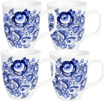 Produktbild von Becher-Set "Gzhel", 4 Stück x 400 mlKaffeebecher Teetasse Geschirr Tassen
