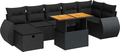 Produktbild von vidaXL 5tlg. Garten-Sofagarnitur mit Kissen Schwarz Poly Rattan Akazie