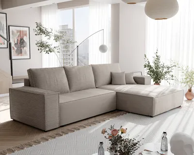 Produktbild von IDOHOME-Polsterecksofa NOVA mit Schlaffunktion und Bettkasten Ecksofa in L-Form Wohnzimmer Sofa mit Bettkasten Couch Rechts Poso 02 Beige