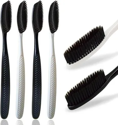 Immagine prodotto di Spazzolini da denti con carbone vegetale - Spazzolini da denti larghi - Pulizia accurata per l'igiene orale - 4 pezzi - Nero