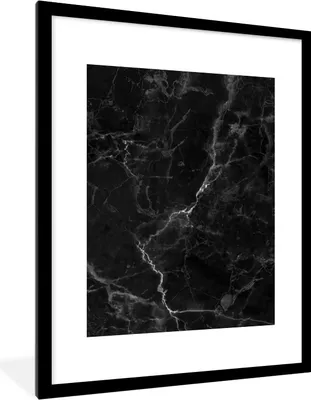 Produktbild von MuchoWow® Gerahmtes Poster Marmor - Schwarz - Weiß - Textur - Marmoroptik 60x80 cm - Poster mit Schwarzem Bilderrahmen Wandposter Rahmen Foto Bilder - Wohnzimmer - Dekorationen - Prämie