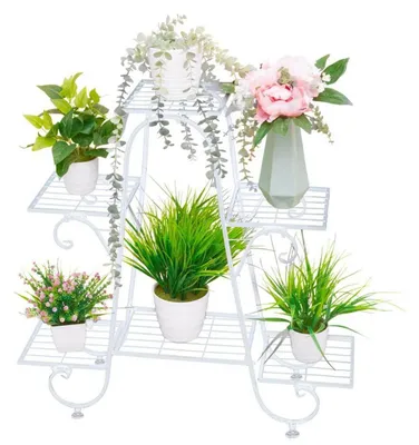 Image de Support à fleurs en métal, noir, avec 4 niveaux, idéal pour les plantes d'intérieur et d'extérieur