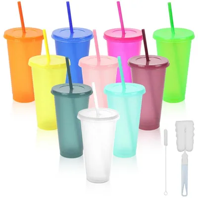 Produktbild von 10 Mehrwegbecher mit Deckel und Strohhalm, 710 ml, PP, bunt
