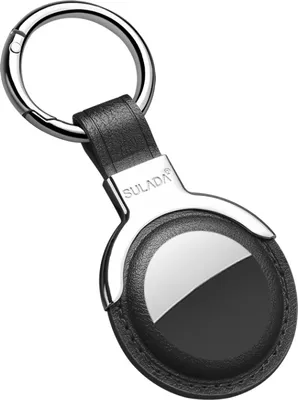 Image de SULADA Housse en cuir avec porte-clés commutable pour AirTag(Black)