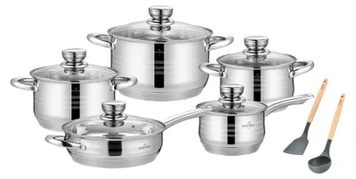 Obrázok produktu pre Sada hrncov 12 kusov Swiss Haus-Montreaux, nerezová oceľ, 16/18/20/24 cm, strieborná