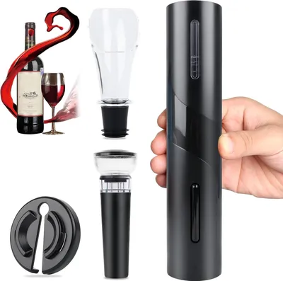 Elektrischer Korkenzieher für Wein, elektrischer Korkenzieher, 4-in-1 elektrischer Flaschenöffner mit Folienschneider, Ausgießer-Belüfter, Stopper, Geschenk für Männer und für Weinliebhaber