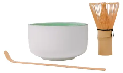 Matcha-Set 3-teilig: Keramikschale, Bambusbesen 72 Drähte, Löffel