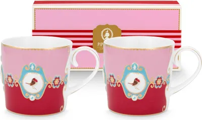 Produktbild von PIP STUDIO Love Birds Medallion Red-Pink Henkelbecher Small 0,15l Set2