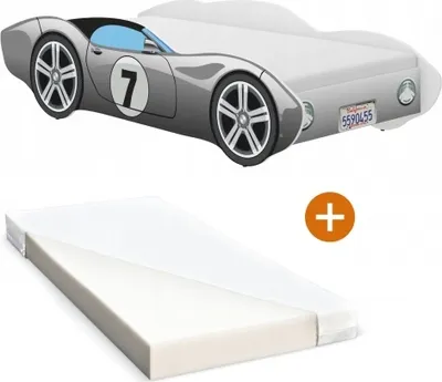 Produktbild von iGLOBAL Kinderbett Autobett Cars Bett Jugendbett Juniorbett Bett mit Lattenrost Stellage Schaumstoffmatratze Grau 140 x 70 cm