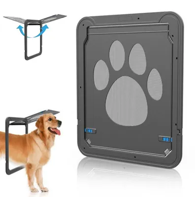 Produktbild von Hundeklappe für Fliegengitter - 42 x 37 cm - Haustierklappe mit Magnetverschluss - für Fliegengittertüren - für mittelgroße und große Hunde