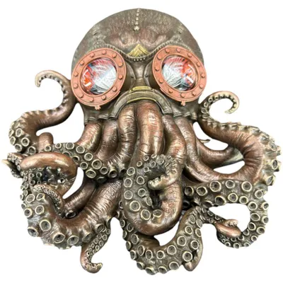 Image de Décoration murale pieuvre steampunk 33 cm – Figurine murale pieuvre aspect bronze, décoration murale industrielle vintage, figurine steampunk pour salon, bureau ou loft WU76559A4