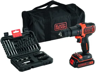 Image de Perceuse à percussion sans fil - BLACK & DECKER - avec 1 batterie - chargeur - accessoire - sac souple - BDCHD18S32-QW
