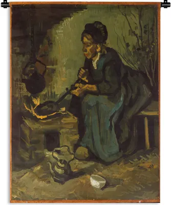 Produktbild von MuchoWow® Wandteppich Wandbehang Bäuerin beim Kochen am Feuer - Vincent van Gogh 90x120 cm Tapisserie Dekoration Wandtuch - Wanddeko