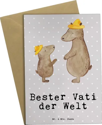 Produktbild von Mr. & Mrs. Panda Glückwunschkarte Bär Bester Vati der Welt - Grau Pastell - Geschenk, hochzeitskarten, Familie, Dankeschön, einladungskarten, Geburtstag, weihnachtskarten