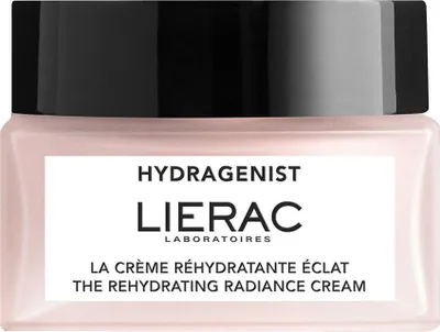 A close-up studio shot of a Lierac Hydragenist cream jar.