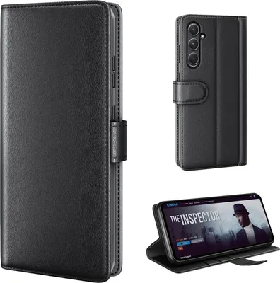 Produktbild von Echtleder Handyhülle für Samsung Galaxy A17 / A17 5G Lederhülle Cover Case Tasche Klapphülle Fliphülle Leder Hülle Farbe: Schwarz