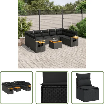 Produktbild von The Living Store 10-tlg. Garten-Sofagarnitur mit Kissen Schwarz Poly Rattan