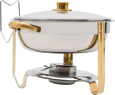 Image de Chauffe-buffet - Chafing Dish rond 5 l - Acier inoxydable - Chauffe-plat - Avec couvercle - Argenté