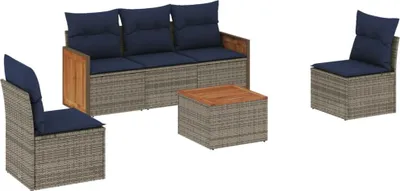 Produktbild von 6-teiliges Gartensofa-Set mit Kissen, grau, Polyrattan