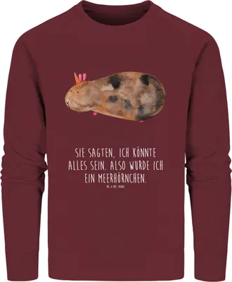 Produktbild von Mr. & Mrs. Panda Baumwoll Pullover Einhorn Meerschweinchen Größe XS - Burgundy - Geschenk, Meerschwein, Sweater, Sweatshirt, Einhörner, Unicorn, Meerhörnchen, Pulli