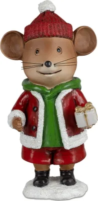 Produktbild von Deko Maus Wintermaus Weihnachtsmaus mit Geschenk Figur Skulptur Objekt