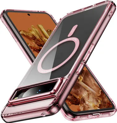 Image de Coque transparente magnétique pour Google Pixel 8 Pro, compatible MagSafe, coque de protection hybride antichocs rose