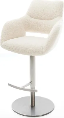 Produktbild von DELIFE Barstuhl Yago-Flex Teddystoff Beige Drehfuß höhenverstellbar Edelstahl Silberfarben Taschenfederkern