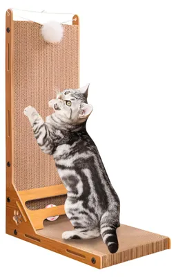 Produktbild von L-förmige Kratzbrett für Katzen mit Ballspielzeug 60 cm