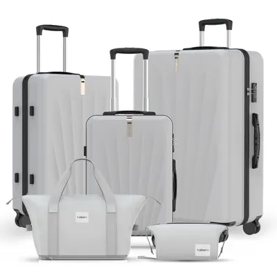 Produktbild von Trolleyset M-L-XL-Set, Gepäck mit Kosmetiktasche, Hartschalen-Koffer 5-teiliges Set, hochfestes ABS-Gehäuse, 360° geräuschloses Rad