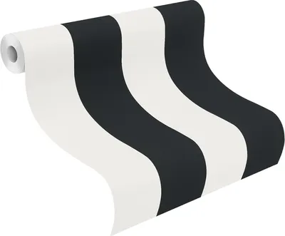 Produktbild von Papierbehang mit Streifen - Schwarz-Weiß - 10,05 m x 0,53 m