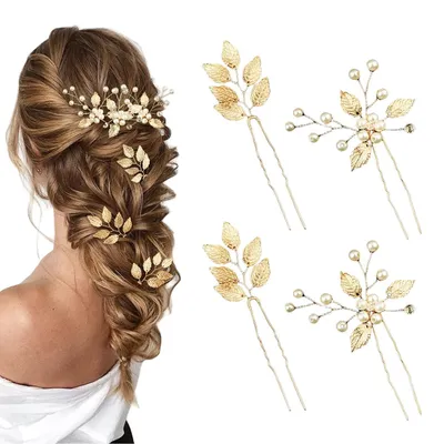 Image de Yeomju Epingles à cheveux de mariée Feuilles d'or Cristal Perles Vintage Bijoux de cheveux de mariage