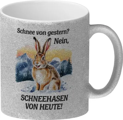 Produktbild von Fröhlicher Schneehase Glitzer-Kaffeebecher