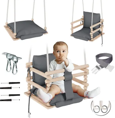 Produktbild von MAMOI® Babyschaukel, Schaukel Indoor und Outdoor, Holzschaukel für baby und Kinder, Kinderschaukel, Schaukeln aus Holz, Kleinkinderschaukel für kinderzimmer und türrahmen ab 1 jahr, 3 in 1