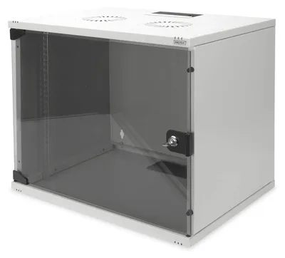 Produktbild von DIGITUS Netzwerk-Schrank 19 zoll 9 HE - unmontiert - Wandmontage - 400 mm Tiefe - Traglast 60 kg - Glastür - Grau