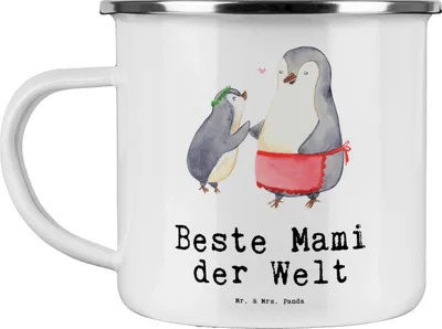 Produktbild von Mr. & Mrs. Panda Emaille Tasse Pinguin Beste Mami der Welt - Weiß - Geschenk, Danke, Mutter, Muttertag, Ma, Mama, Geschenkidee, Pott, Emailletasse, Dankeschön, Haferl