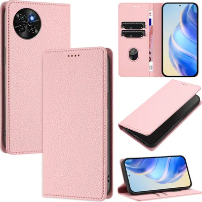 Produktbild von Litchi Leder Handyhülle für itel S23 Wallet Kartenfächer Standfunktion Hülle Pink