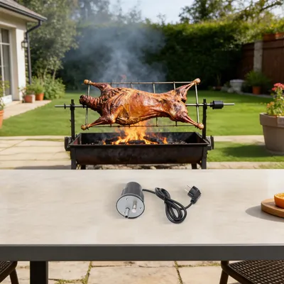 Produktbild von Grillmotor für Rotisserie - Synchronmotor - 220V - 2 U/min - Schwerlast, langsame Drehung - Für Drehspieß/Displayständer - 8,1 x 8,1 x 13,9 cm - Schwarz