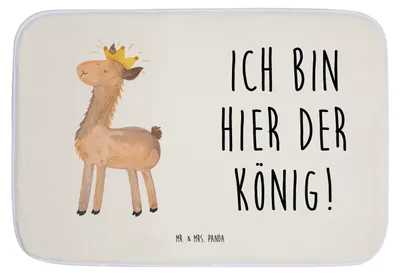 Produktbild von Mr. & Mrs. Panda duschmatte Lama König - Weiß - Geschenk, Badvorleger, badezimmer läufer, Papa, Mama, Freundin, Chef, Badematte, Abitur, Badezimmerteppich, Badteppich