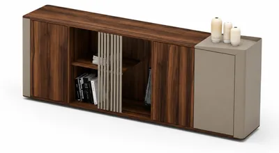 Obrázek produktu pro Moderní komoda do obývacího pokoje, dřevo ořech, úložný prostor, barva béžová