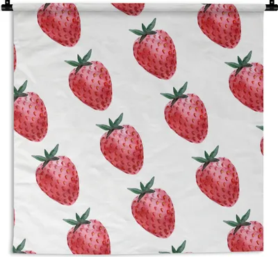 Produktbild von MuchoWow® Wandteppich Wandbehang Erdbeere - Obst - Weiß 150x150 cm Tapisserie Dekoration Wandtuch - Wohnaccessoires - Modernes