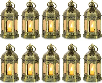 Produktbild von Goldene Laternen für Hochzeiten und Festdekoration - Set von 10 Mini-Laternen mit LED-Kerzen