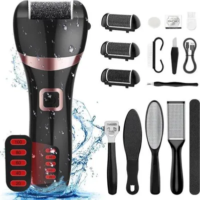 Immagine prodotto di Frese elettriche per pedicure - Professionali, ricaricabili, IPX7, 5 livelli di potenza, 3 accessori, 1200 mAh, 2 velocità, finitura metallica, bianco
