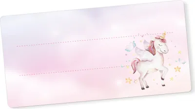 Produktbild von itenga 40x Buchetiketten Einhorn  9x4,5cm Namensetiketten Heftetiketten Schuletiketten
